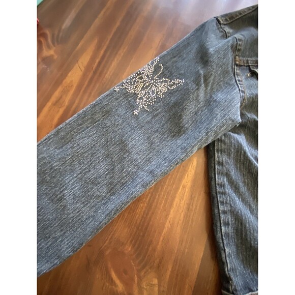 Y2K Vintage Arizona Women Sz Large Denim Jean Jeweled Jacket Snaps Preppy - Picture 9 of 16